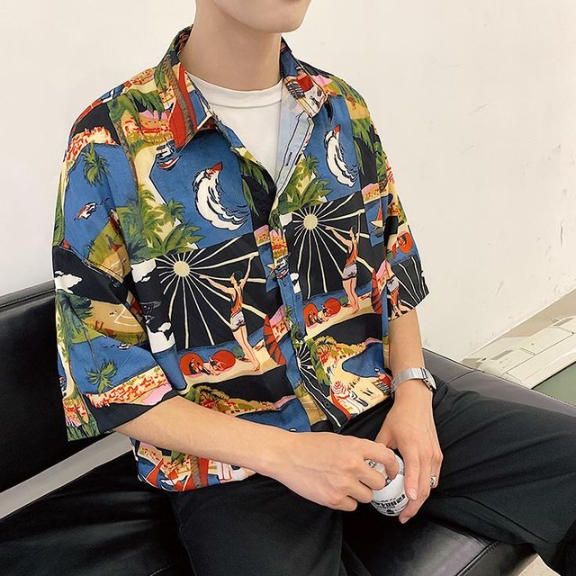 メンズ 総柄シャツ 韓国系 半袖 シャツ 柄 人気 アロハシャツ Jb 1