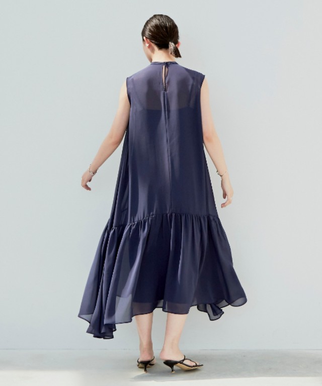 ノースリーブピンタックシアーマキシワンピース Nvy Aunt Marie S