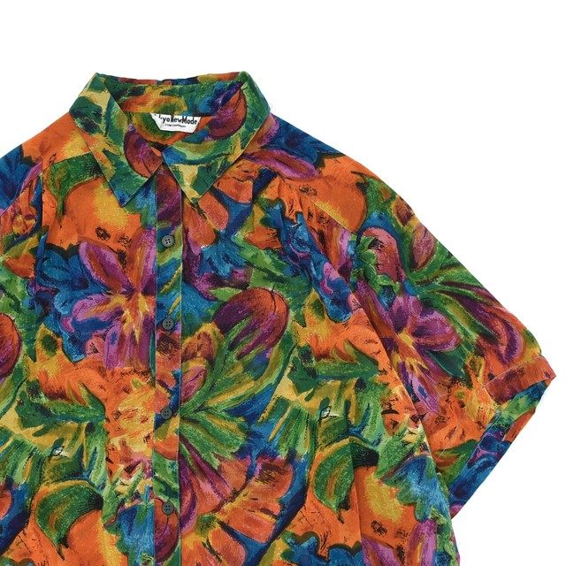 Japan vtg botanical full pattern shirt