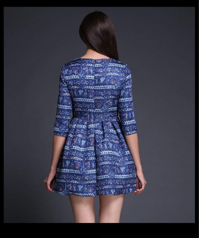 お取り寄せ品 幾何学模様 花柄でコーデへの馴染みやすさが フレアワンピース Link Fashion