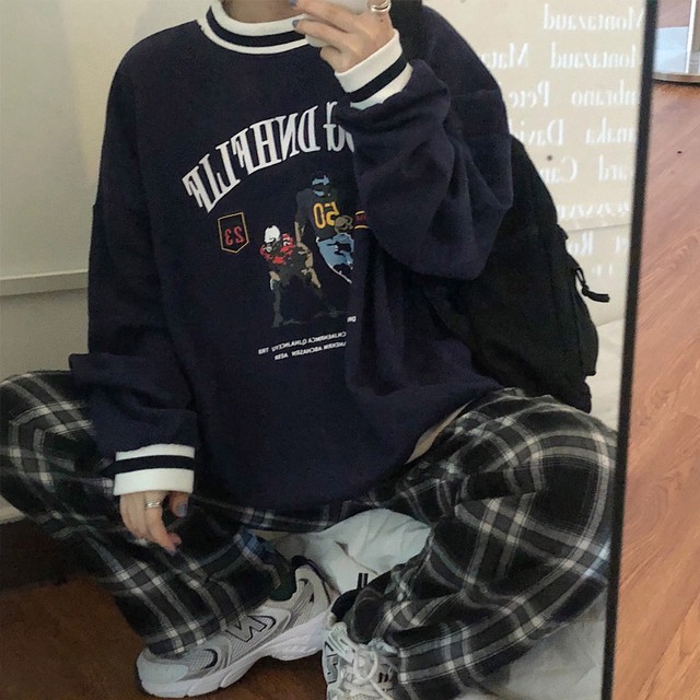 大きいサイズ レディース トップス 秋 冬 トレーナー イラスト ゆったり イラスト刺繍 長袖 古着 レトロ トレーナー オーバーサイズ スウェット シンプル メンズライク ユニセックス カジュアル お出かけ デート 通勤 通学 学生 キャンパス 旅行 普段着 部屋着 リンク