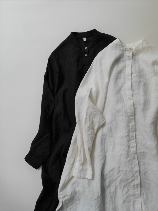 スタンドカラーワンピース白 Nuuno