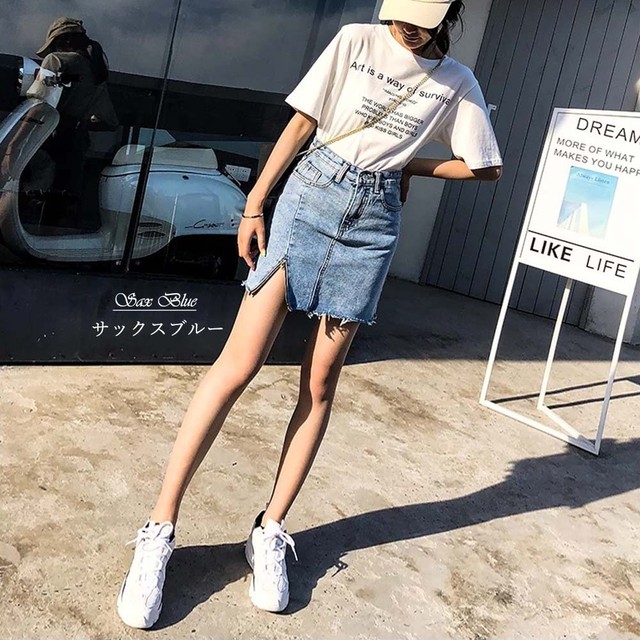 ダメージ デニムスカート ミニスカート セクシー スリット スカート 夏 ハイウエスト 特売チャンネル