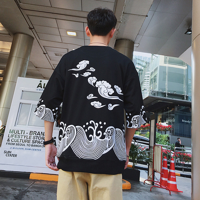 メンズ 和柄 Tシャツ オーバーサイズ ビッグシルエット ブラック 五分袖 七分袖 大きいサイズ Zen ゼン