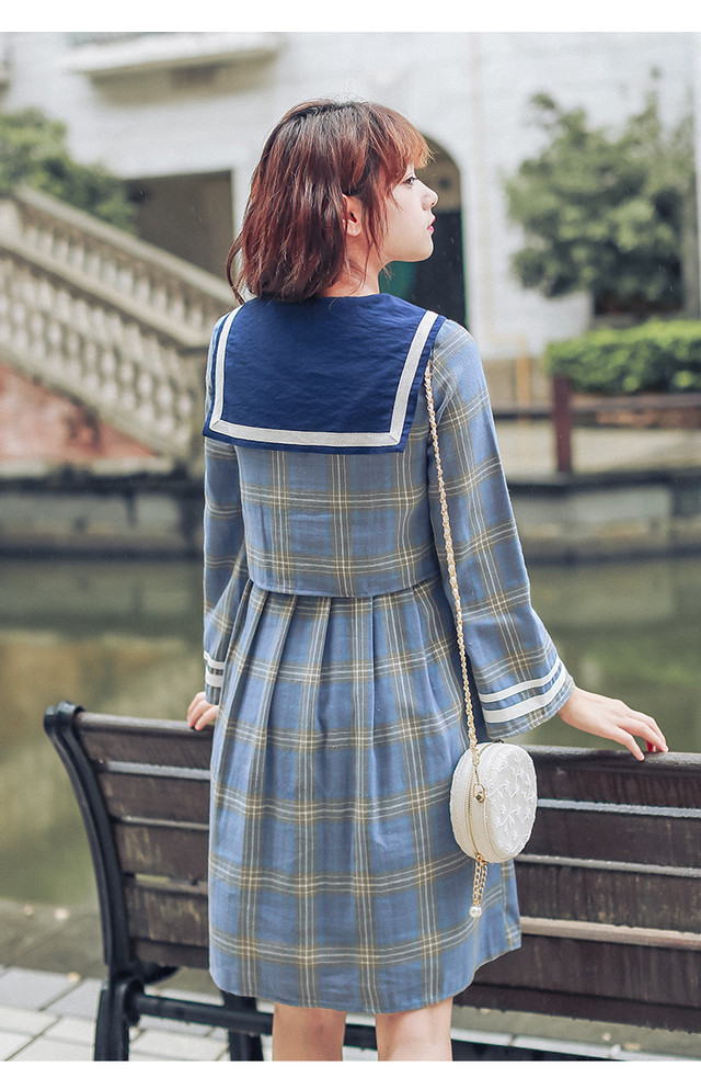 チェック柄 制服風 ワンピース ミニワンピ ａライン ガーリー フェイクツーピース 大人可愛い ｇｄｒ