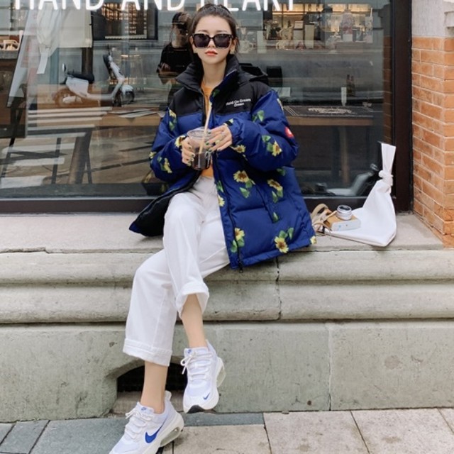 花柄 中棉 ダウンジャケット レディース オーバーサイズ ダウン 韓国 ファッション レディース プリント 総柄 冬 アウター 冬服 レディース ゆったり バイカラー かわいい カジュアル ストリート オルチャン ファッション Vestito