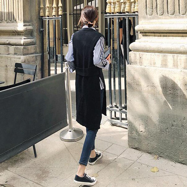 ロングベスト バックストリング サイドスリット ワンピース ニット Vネック ノースリーブ カジュアル Aya2228 Yumi Shop