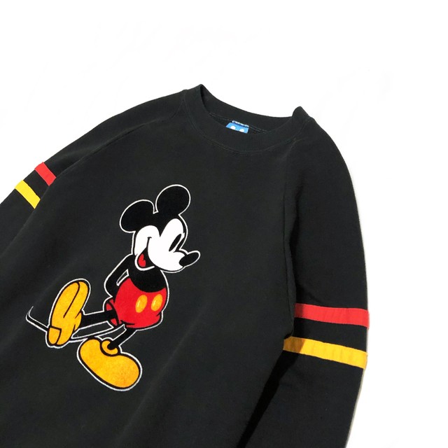 Usa製 80 S Disney ディズニー オフィシャル ヴィンテージ スウェット シャツ ブラック カラーフロッキー L ミッキー マウス Kq