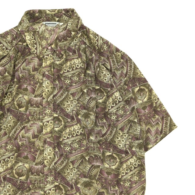 Japan vtg mysterious pattern polyester shirt