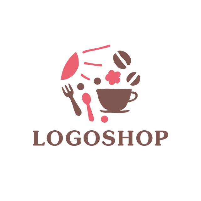 ユニークなカフェ コーヒー豆 太陽 カップ フォーク スプーン かわいい ゆるい おしゃれ フード 飲食店 カフェ 物販 小売 製造 ショップ 店舗 ロゴ購入 販売 Logoshop ロゴショップ