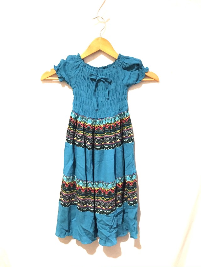 キッズワンピース キッズスカート チュニック 子供服 子供ワンピース ワンピース タイダイ パフスリーブワンピース リゾートワンピース キッズエスニックファッション エスニックファッション エスニック アジアン ターコイズ アジアン雑貨no 12 B M アジアン雑貨