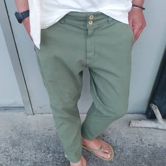 Hollywoodranchmarket ハリウッドランチマーケット コットンリネンワッシャーストレッチロングジョンパンツ Blue Heart