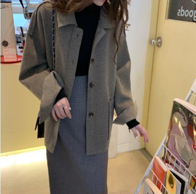 送料無料 韓国ファッション ルーズ ウール ショート コート トップス アウタージャケット コート レディースファッション 大人 コーデ 綺麗 おすすめ Yuzki