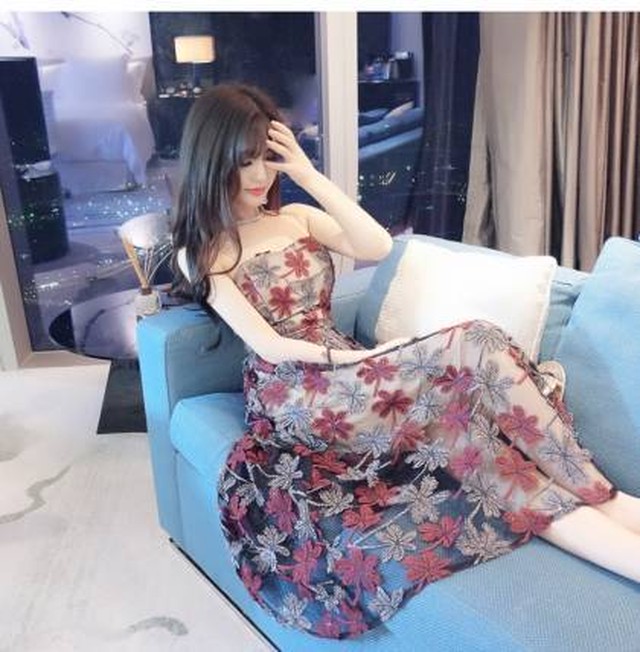 大人っぽくセクシー 落ち着いたカラーのシースルーロングワンピース Cgyk Cg1p