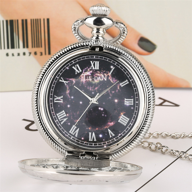 懐中時計 フラワーモチーフ 宇宙 シルバー チェーン 時計 インテリア Clock クロック ウォッチ オシャレ Clock Flog