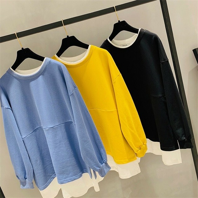 Tl78 トップス レディース スウェット 大きいサイズ ゆったり目 綿 丈長め カジュアル 長袖 二枚見せ Durantaセレクト