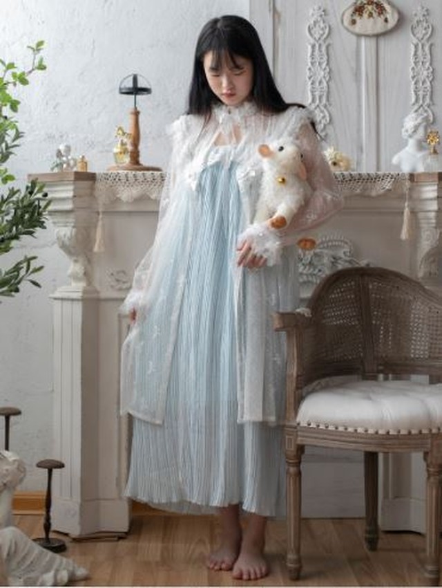 ロリータワンピース ロリータドレス ロリータファッション ゴスロリファッション ゴスロリ 甘ロリ 姫ロリ クラシカルロリータ クラロリ ワンピース カーディガン 無地 リボン ロング丈 長袖 アンティーク かわいい ゆめかわ ゆるふわ ラブリー メルヘン スウィート