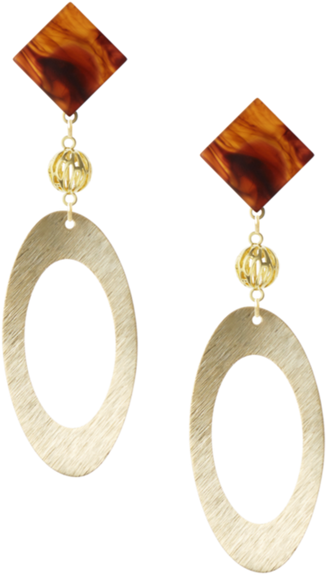 べっ甲柄スクエアオーバルリングピアス ピアス No1 Uraklu