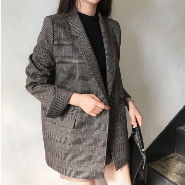 グレンチェック テーラードジャケット ショートコート 韓国ファッション レディース ジャケット ダブルブレスト アウター ゆったり 大人可愛い ガーリー Dtc レディースファッション通販 Mask エムエーエスケー 大人可愛い韓国ファッション