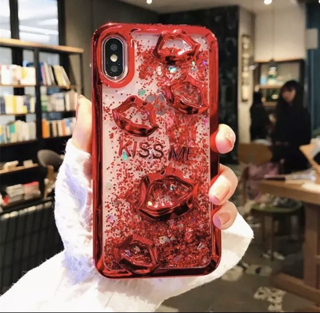 Kiss グリッター キラキラiphone ケース 赤 ブラックパール神戸三宮
