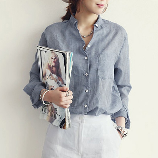 リネン シャツ ブラウス 長袖シャツ ゆったり トップス レディース 春 Ekubo