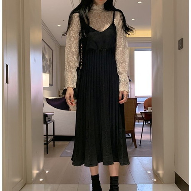 ワンピース ロングワンピース レディース レディースワンピース キャミワンピース 切替ワンピース プリーツ 消しプリーツ トレンド おしゃれ カジュアル きれいめ ワンピース ロングワンピース Leaflower 001 リーフラワー レディースファッション専門店
