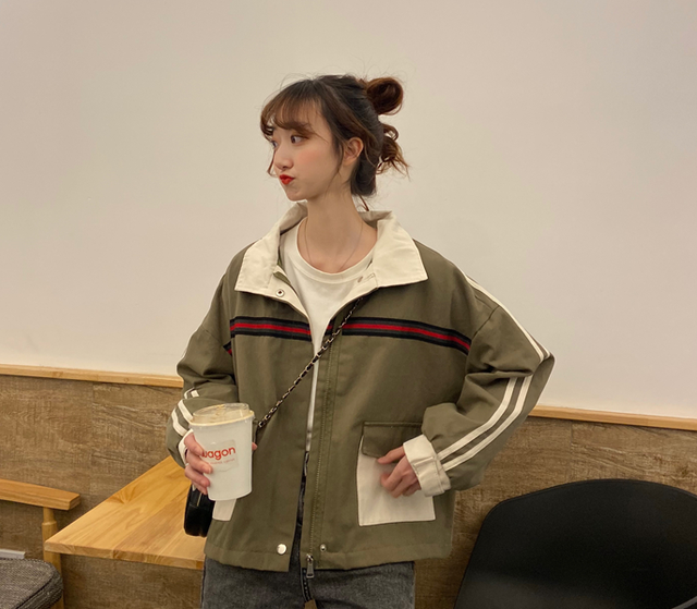 コーデしやすい配色 レディース アウター ブルゾン アウター ブルゾン ジャケット レディース カジュアル ジップアップ ゆったり レトロ 春 秋 ジャンパー アウトドア スポーティー 韓国ファッション 送料無料 韓国レディース キッズファッション Londonbridge