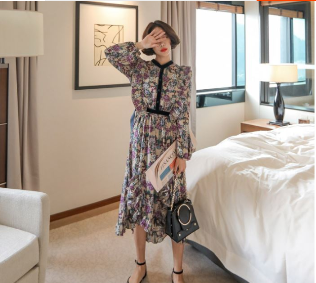 Sale 公式 大人 クラシカル レトロ 花柄 ミモレ丈 長袖 ワンピース お洒落 Theblindtigerslidell Com