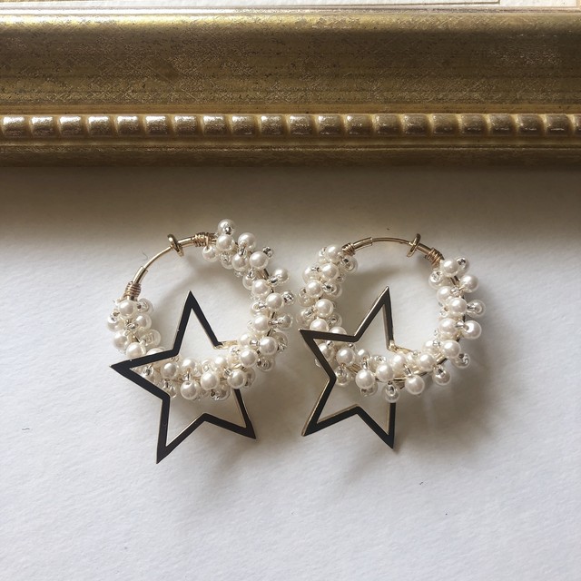 【イヤリング】人気 2wayパールフープスターモチーフイヤリング 人気アクセサリー
