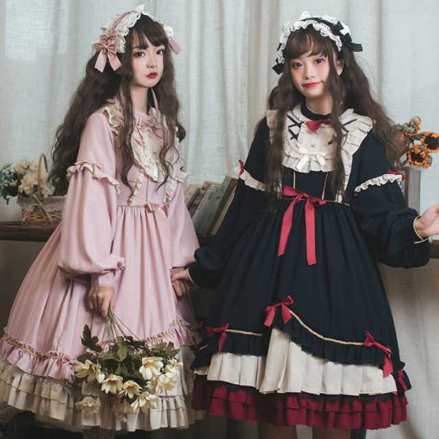 全3色 ワンピース ロリータ ロリータワンピース 甘ロリ カジュロリ ゴスロリ レディース レース キュート 可愛い プリンセス ロリータ風ワンピ クラシカル ミディアム丈 膝上 長袖 夢かわ セットアップやパンツドレスなど二次会ドレスに合う海外ファッションサイト Urubei