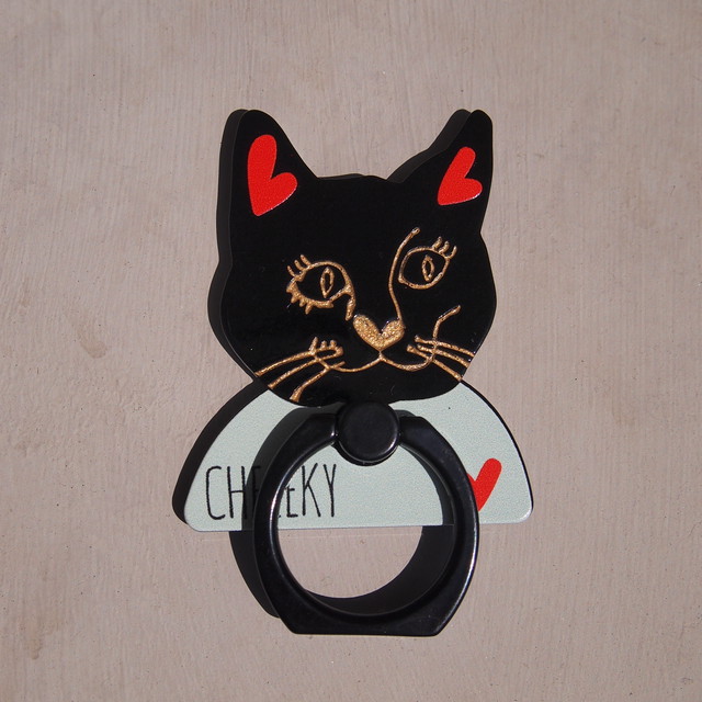 意匠登録済 黒猫スマホリング Cheeeky