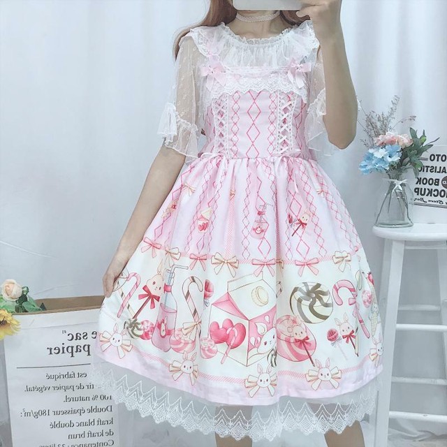 Lolita Jsk Dress ロリータドレス キャミワンピース 甘ロリ ロリィタ 日常用 お茶会 ピンク ベージュ Mintcat