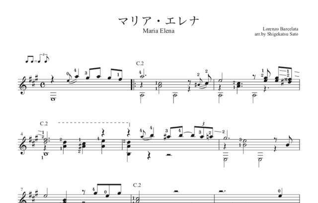マリア エレナ Maria Elena ギターソロ タブ譜と楽譜 Guitar1score