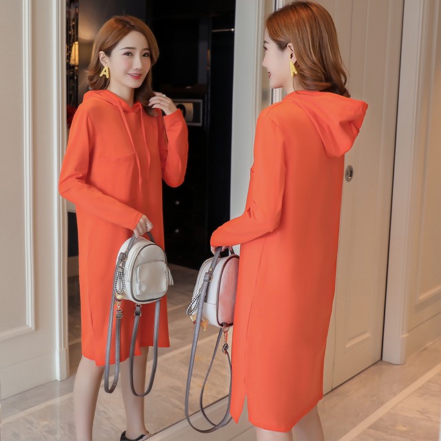 ワンピース マタニティ 産後 授乳 フード 長袖 春 冬 秋 母乳 チャック カジュアル ラフ 大きいサイズ カラー シンプル 2512 Sweet Girl Fashion