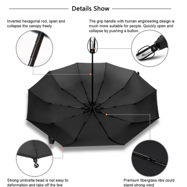 折りたたみ傘 丈夫 自動開閉 テフロン加工 210t ワンタッチ メンズ レディース ブラック Happy Hobby あなたのベストが見つかるお店