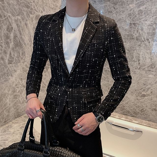 予約販売 ジャケット メンズ ブラック ホワイト チェック柄 ドレスアップ シック こなれ感 お洒落 パーティー 結婚式 二次会 パーティー エレガント 韓国 トレンド 春 M L Xl 2xl 3xl Favoriteselect