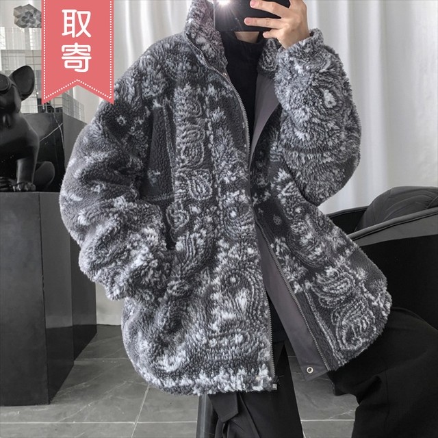 ペイズリー柄 リバーシブル ボアジャケット もこもこ オーバーサイズ ジップアップジャケット Bigシルエット ドロップショルダー ブルゾン アウター メンズ 取寄 発送目安14 21日営業日 Laff Store For Men ショップ情報 配送スケジュールを必ずご確認下さい