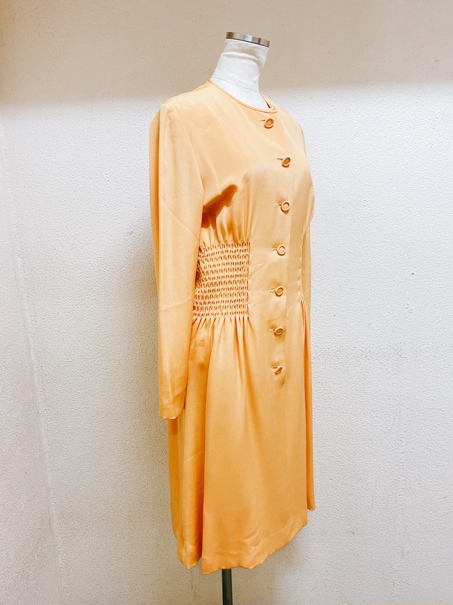 ハナエモリ 長袖ワンピース シルクワンピース オレンジ色 Hanae Mori Uta