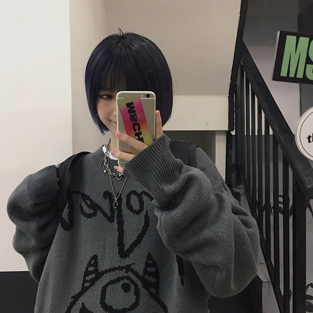 チビモンスターデザイン 可愛いニット ｈｉｐｈｏｐ系 ストリート系 原宿系 スウェット 長袖 ダンス Dance Seen