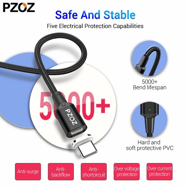 新しいmacbook Pro Huawei Matebook 100w Pd用pzozタイプc Usb C磁気ケーブルクイックマグネット充電器usb C高速充電器ケーブル Black Cable No Plug Braverybase