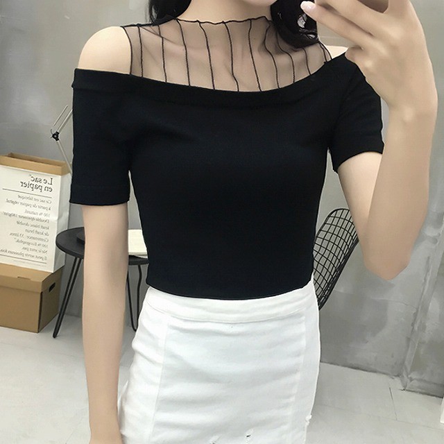 大人可愛い オフショルダー 無地 透け ピンク ホワイト ブラック ベージュ トップス Tシャツ カットソー Las