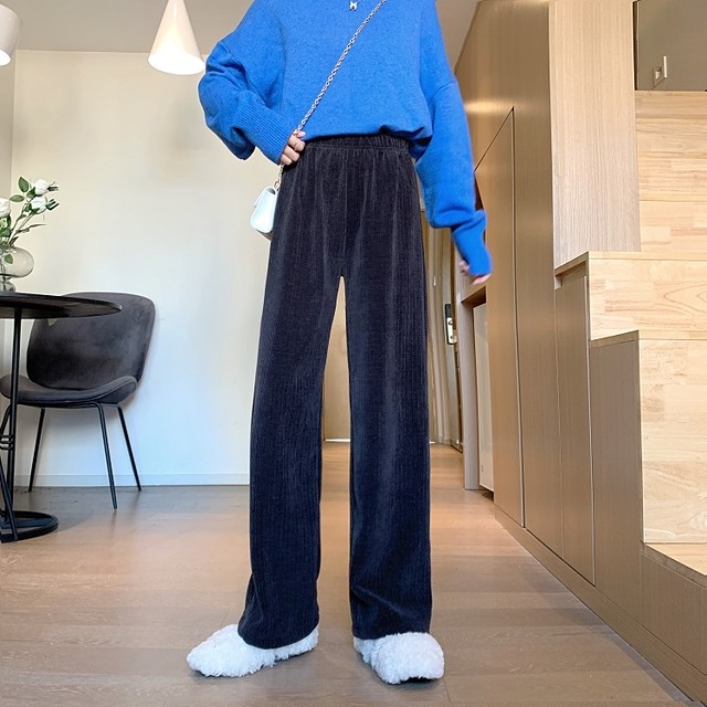 送料無料 ワイドパンツ コーデュロイ レディース 冬パンツ 韓国 ファッション 冬服 レディース コーデュロイワイドパンツ ストレート オルチャン ロングパンツ 冬 イージーパンツ ウエストゴム リラックス ゆったりパンツ Vestito