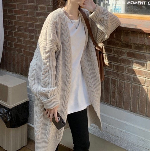 レディース トップス アウター 春 秋 冬 ニット セーター カーディガン 長袖 ロング ゆったり ケーブル ニット セーター カーディガン シンプル カジュアル おしゃれ 大人可愛い お出かけ デート 通勤 通学 学生 キャンパス 旅行 女子会 普段着 双子 お揃い コーデ