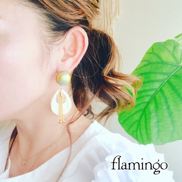 ゴールドチェーンタッセルピアス Flamingo