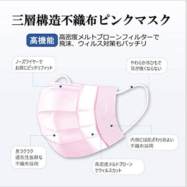 Jpcs 個包装 桜色 ピンクマスク 使い捨てマスク ほんのりピンク 50枚 日本国内検品 99 フィルター 三層不織布 Japan Classic Store