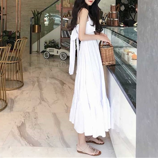 ロングワンピース ワンピ 韓国 コーデ きれいめ 40代 30代 バックコンシャス バックオープン バックリボン ノースリーブ 無地 フレア ティアード 代 デート 女子会 おしゃれ 大人 可愛い Dress No Sato