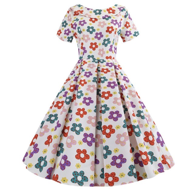 再入荷 即納 レトロ 乙女なお花柄ボックスプリーツワンピース イチゴちゃんショップ