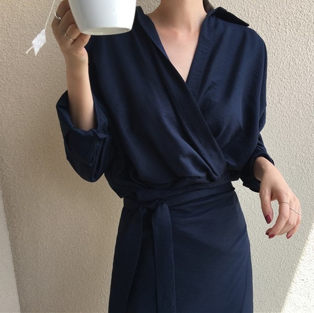 さらに値下げ レディース ワンピース 秋冬 長袖 ウエストマークコートワンピース ラップワンピース ひざ丈 ストレートライン フェミニン ガーリー 人気絶頂 Www Servblu Com