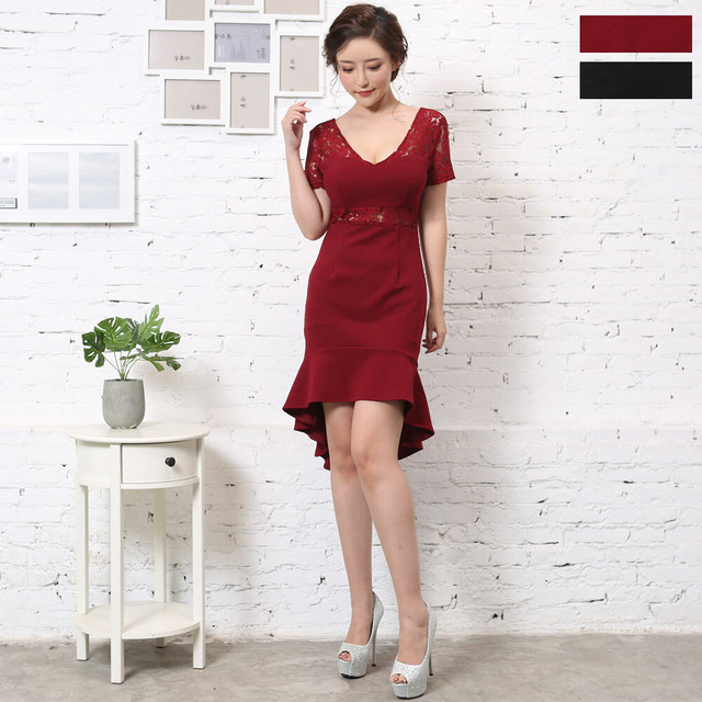 Love Rich ワンピース Fサイズ カスケード レース マーメイド ストレッチ キャバドレス 2カラー Dressdore ドレスドレ キャバドレス専門