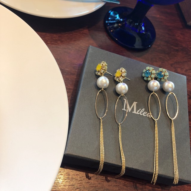 【ピアス】人気 ピアスコットンパールロングチェーンピアス 人気アクセサリー
